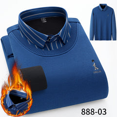 Men's Seamless Fake Two-piece Velvet Thickened Cotton Knitted Shirt