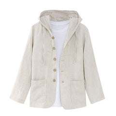 2024 New Casual Linen Loose Breathable Hooded Shirt