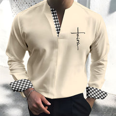 2024 Men's New Printed Collarless Casual Shirt