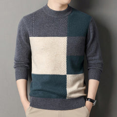 Men's Round Neck Color Matching Pullover High-end Pure Wool Sweater