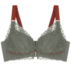 Front button large size wireless push up bra