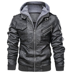 Men's Large Size Casual Hooded Leather Jacket