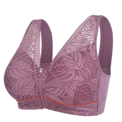 Front zipper sheer lace plus size bra