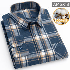Men's 100% Cotton Fashion Casual Thickened Plaid Shirt