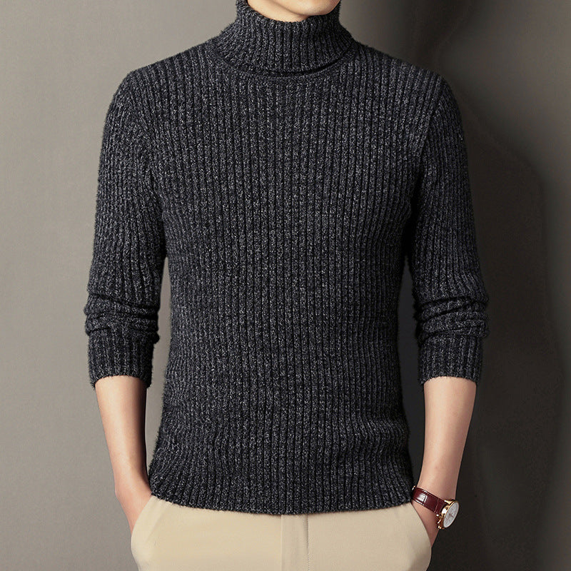 High-quality stretch solid color sweater with high collar