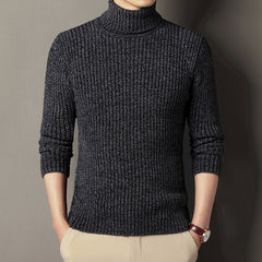 High-quality stretch solid color sweater with high collar