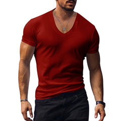 Men's V-neck Solid Color Slim Fit Bottoming Shirt
