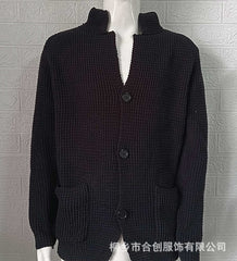 Men's slim fit stand collar knitted cardigan