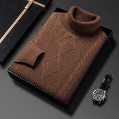 Men's 100% Wool Thick Warm Fashionable Jacquard Turtleneck Sweater