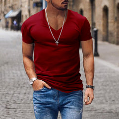 Men's V-neck Solid Color Slim Fit Bottoming Shirt