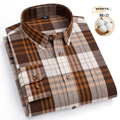 New Men's 100% Cotton Plaid Casual Long Sleeve Shirt