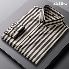 Men's Elastic Anti-wrinkle Casual Striped Long-sleeved Shirt