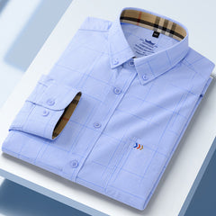 Men's Pure Cotton Business Casual Three-dimensional Comfortable Plaid Long-sleeved Shirt