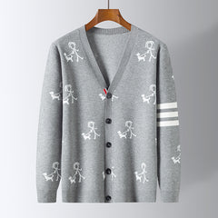 Men's Loose Printed V-neck Casual Cardigan