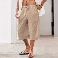 2024 Men's Cotton and Linen Casual Multi-Pocket Beach Shorts