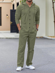Men's Loose-Fit Linen Long-Sleeve Hoodie and Pants Set