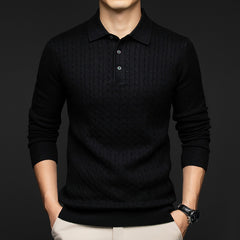 Men's Jacquard Warm Business Casual Lapel Sweater