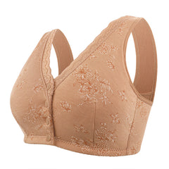 Cotton thin front button printed wireless bra