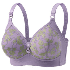 Lace Trim Large Size Wire-Free Push-Up Bra