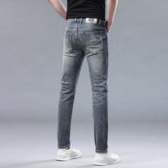 New high-end stretch vintage blue print jeans