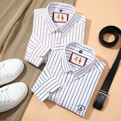 Men's 100% Cotton Striped Carbon Brushed Long Sleeve Casual Shirt