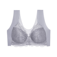 Large Size Front Button Push Up Lace Wireless Bra