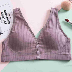 Thin wire-free front button breathable bra