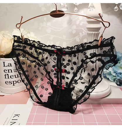 Bowknot Transparent Mesh Lace Hollow Panties