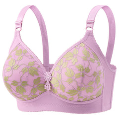 Lace Trim Large Size Wire-Free Push-Up Bra