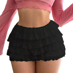 Lace Mesh Ruffle Low Rise Mini Shorts