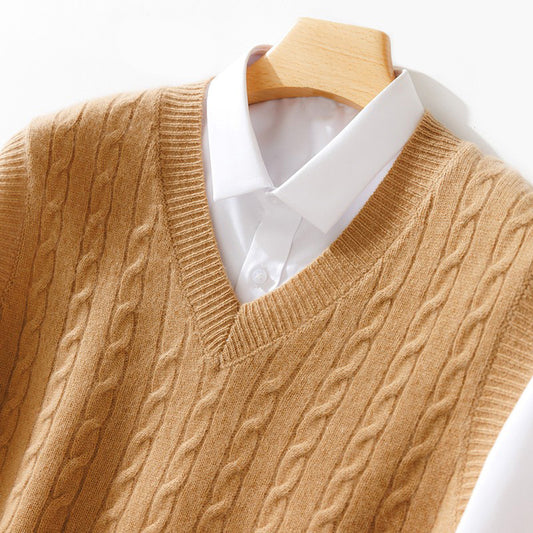 100% wool men's v-neck pullover vest