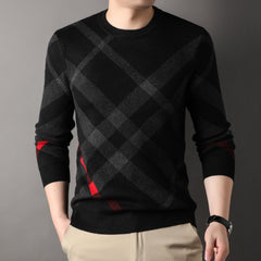 Men's New Casual Striped Print High Elastic Sweater