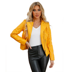 2023 Women's Short Slim Leather Jacket