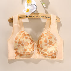 No-rim vest style gold-edged lace front buckle bra