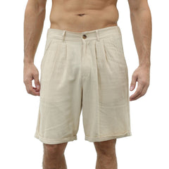 Men's Cotton and Linen Casual Beach Button Stretch Shorts