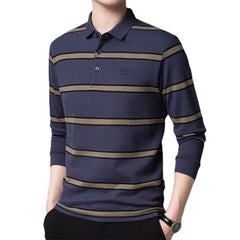 Lapel striped business casual polo shirt