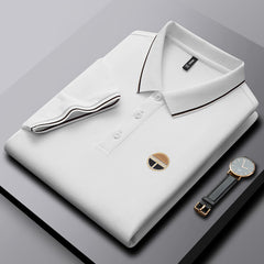 Men's Casual Solid Color Versatile Lapel Embroidered Polo Shirt