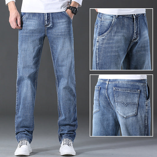 Men's High-end Loose Straight Casual Large Size Versatile Stretch Jeans