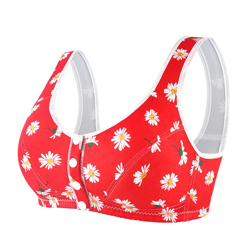 Front Button Print Wide Strap Plus Size Bra
