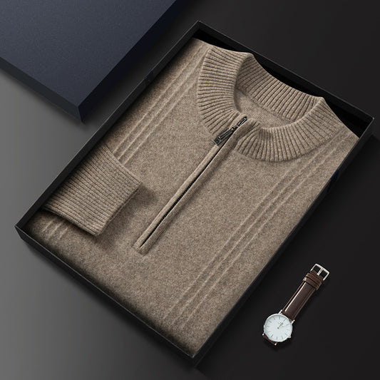 Cashmere autumn and winter half turtleneck zipper pullover sweater