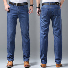 Men's High Waist Elastic Straight Loose Business Silk Jeans