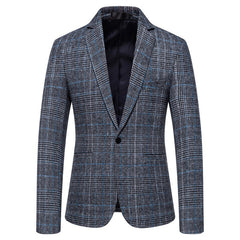 One-button plaid business casual blazer