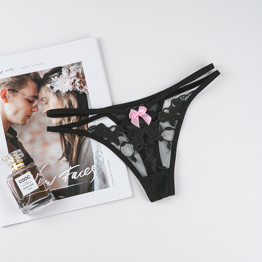 Sexy Transparent Mesh Embroidered Lace Low Rise Thong