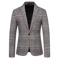 Men's Fashion Plaid Business Casual Woolen Blazer