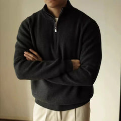 High collar solid color knitted sweater