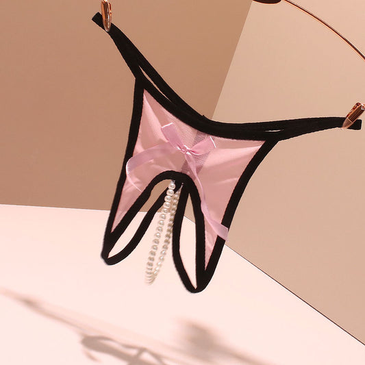 Sexy Pearl Transparent Crotchless Thong