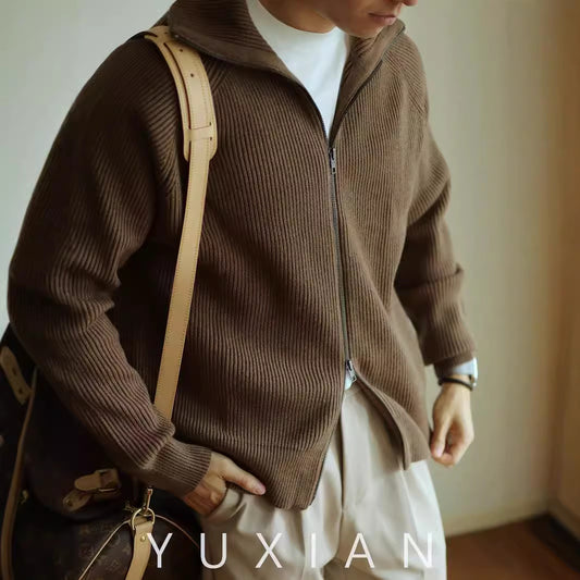 Zippered Simple Solid Color Loose Sweater