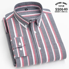 Men's Pure Cotton Oxford Vertical Plaid Striped Business Casual Long-sleeved Shirt