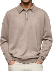 Men's Long Sleeve V-neck Button-down Casual Polo Shirt