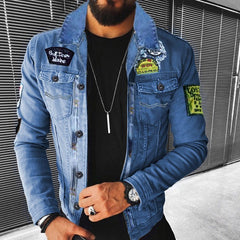 Men's Punk Lamb Wool Thickened Denim Jacket